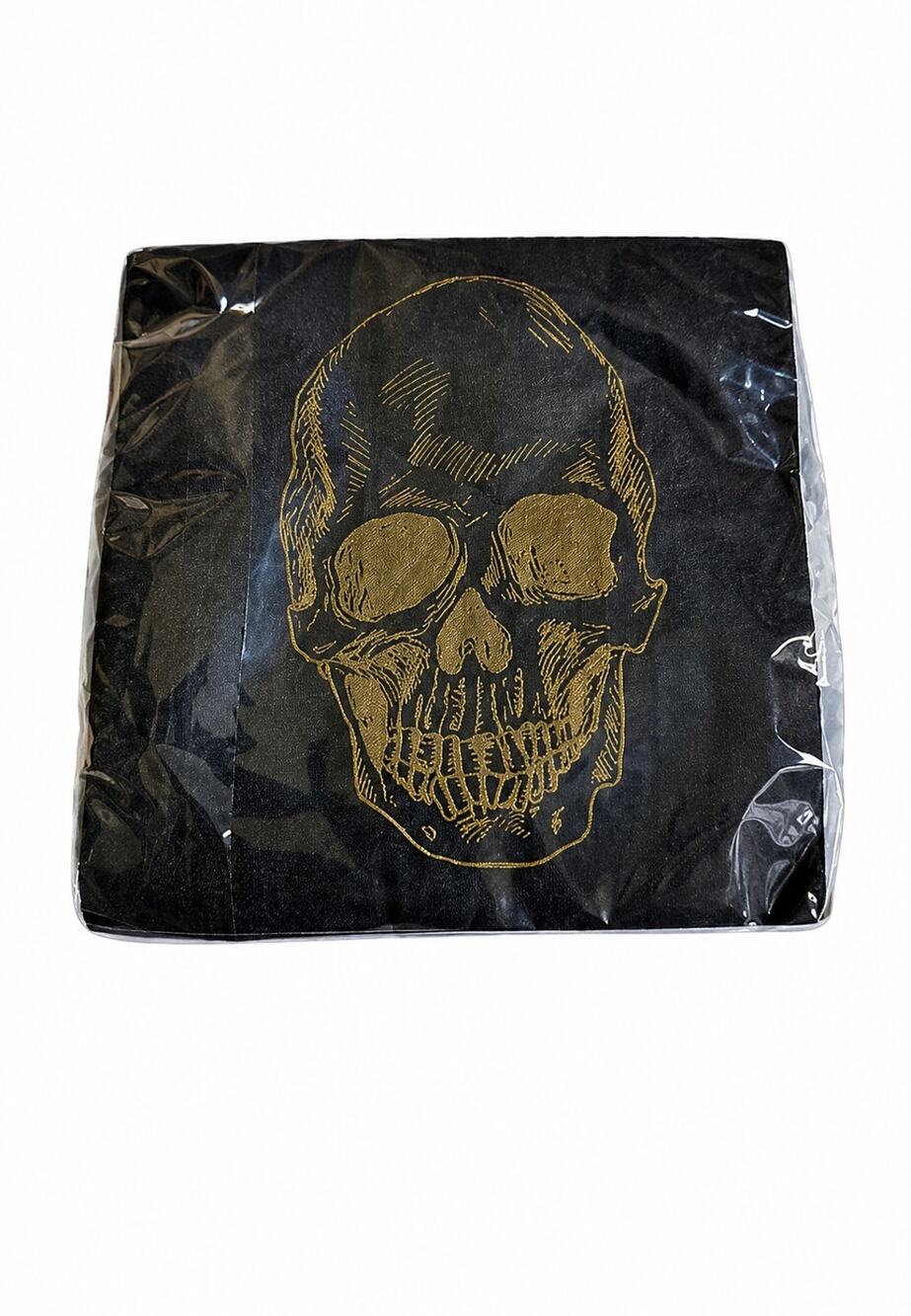 Halloween Skull Beverage Napkins 20 Count 3-Ply Black Gold 9.75" Party Decor NWT